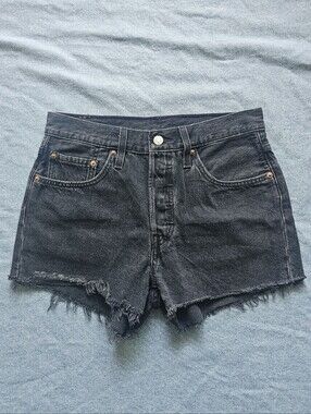 Levi's 501 Original Black Denim Cut Off Shorts Women's W27 Raw Hem